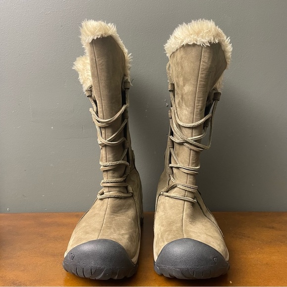 Keen Boots Womens 6 Brighton Brown Gray Leather Tall Waterproof Insulated - Picture 2 of 6
